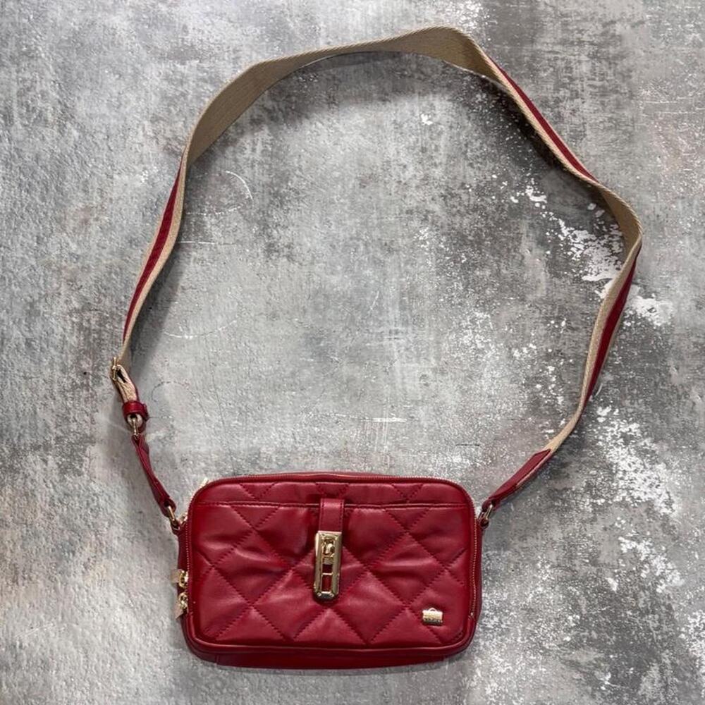 Vintage Y2K Red Quilted Leather La Bagagerie Crossbody Bag.